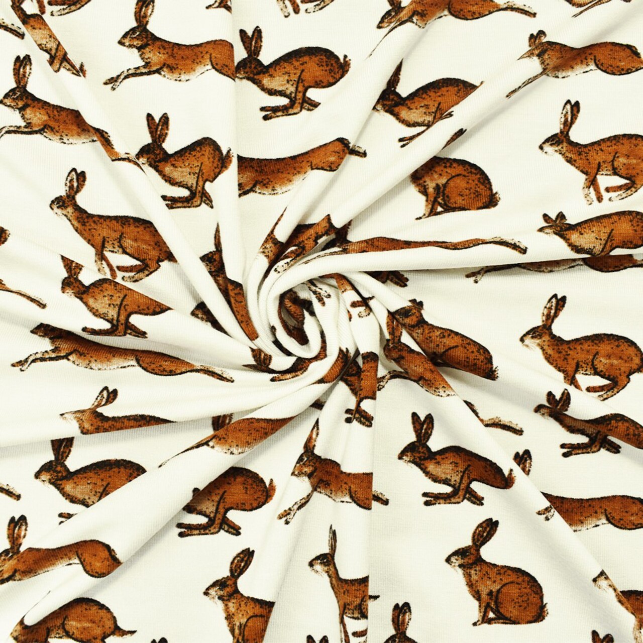 Brown-White Rayon Modal Rabbit Printed Stretch Spandex Jersey Knit Fabric By the Yard